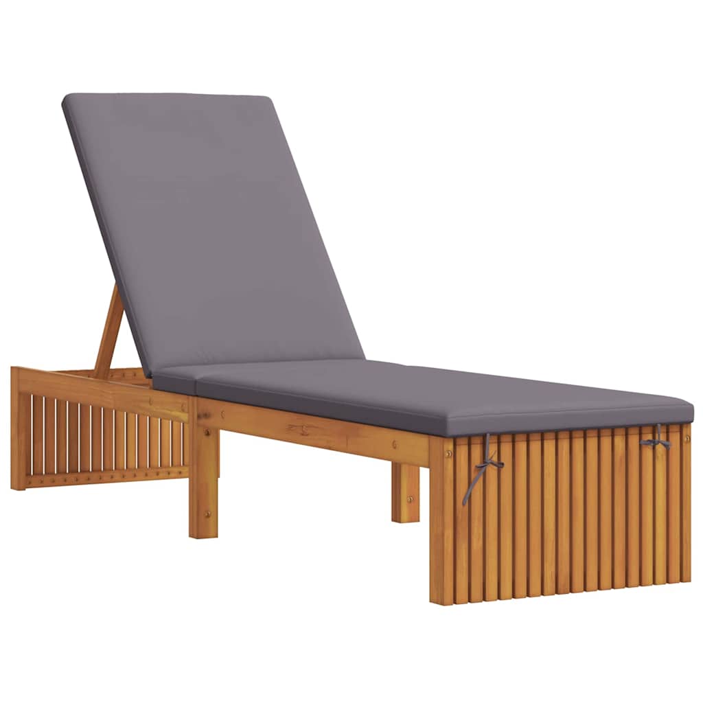 Sun Lounger Reclining Brown 200 x 55 x 94cm Solid Acacia wood
